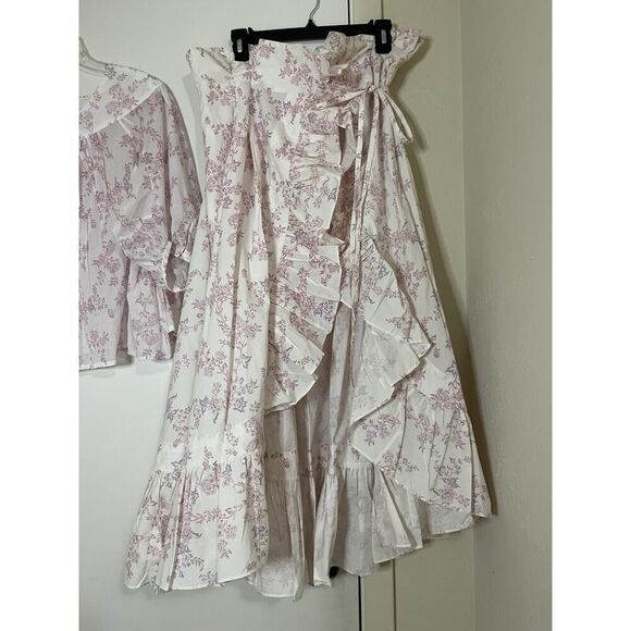 NWOT Thierry Colson Floral white cottage core 2 piece skirt and blouse Set Med - Picture 7 of 10
